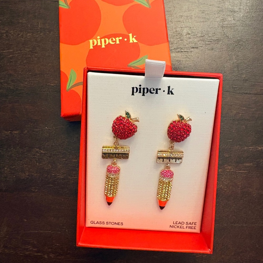 Piper K Teacher Dangly Drop Earrings Back to School Teacher Gift Whimsical NIB